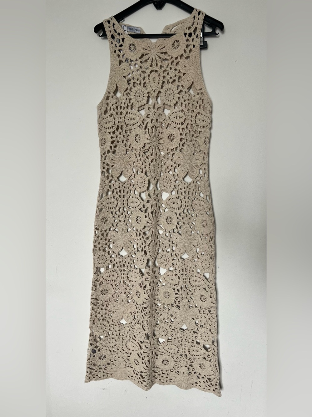 Mango Beige Crochet Midi cover up Dress